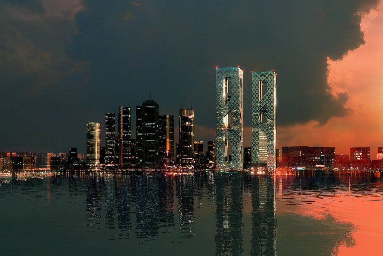 Tunis Tunisia skyline city lights and modern buildings